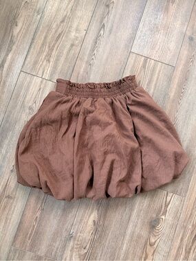 Voluminous Brown Mini Bubble Skirt with Elastic Waist